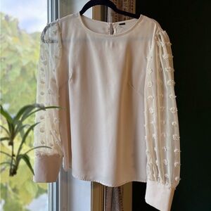 Cream Blouse with Sheer Sleeves - M